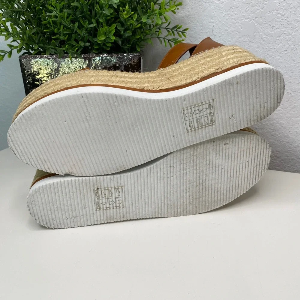 See by Chloe Glyn Calf‎ Leather Espadrille Platform Sandals Tan Size 8